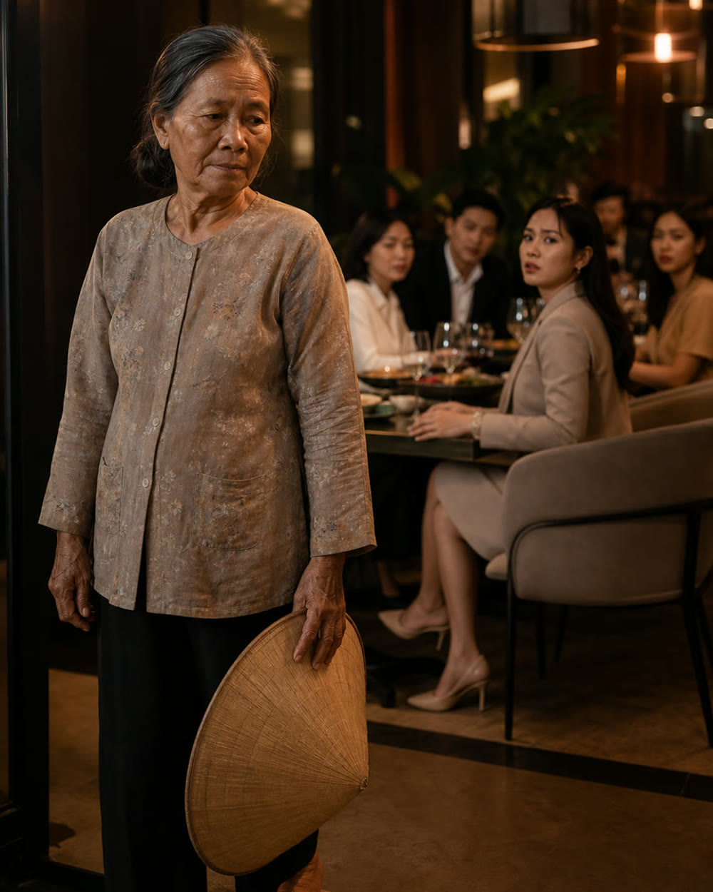 Bà cụ quê rời bữa tiệc tầng 22 đi bộ bốn cây số về nhà con trai — bốn mươi phút nữa cơn mưa đầu mùa sẽ tới